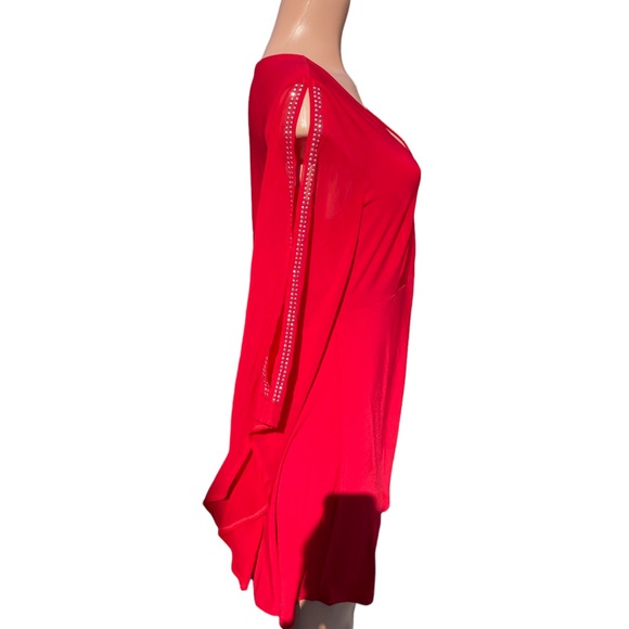 Venus Embellished Sleeve Cold Shoulder Wrap Dress Red Large - Picture 4 of 5